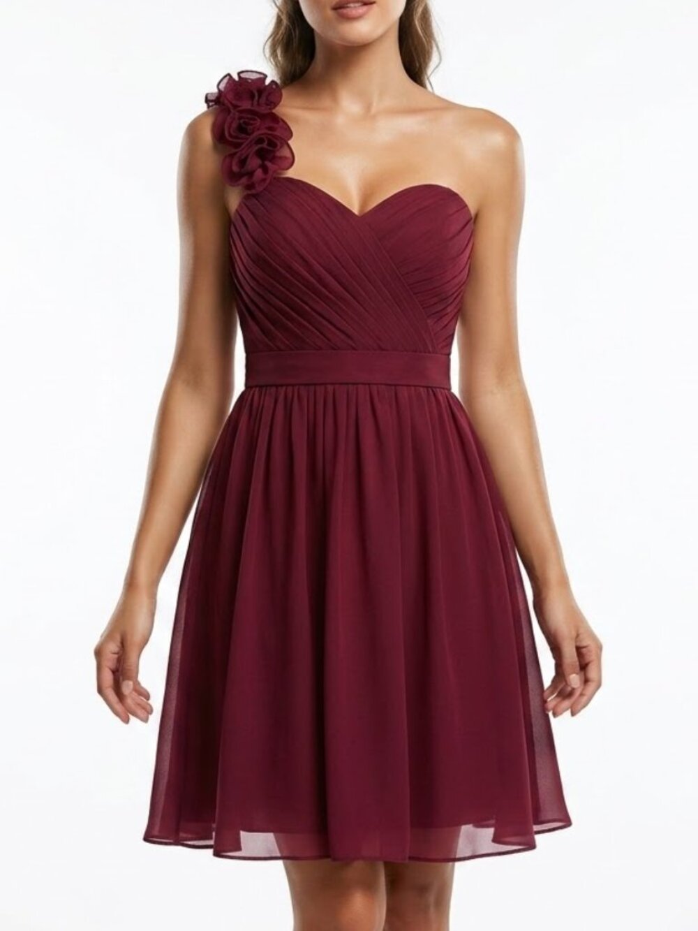 VINTAGE Romantigoth Burgundy Rosette Chiffon One Shoulder Asymmetric Dress 6